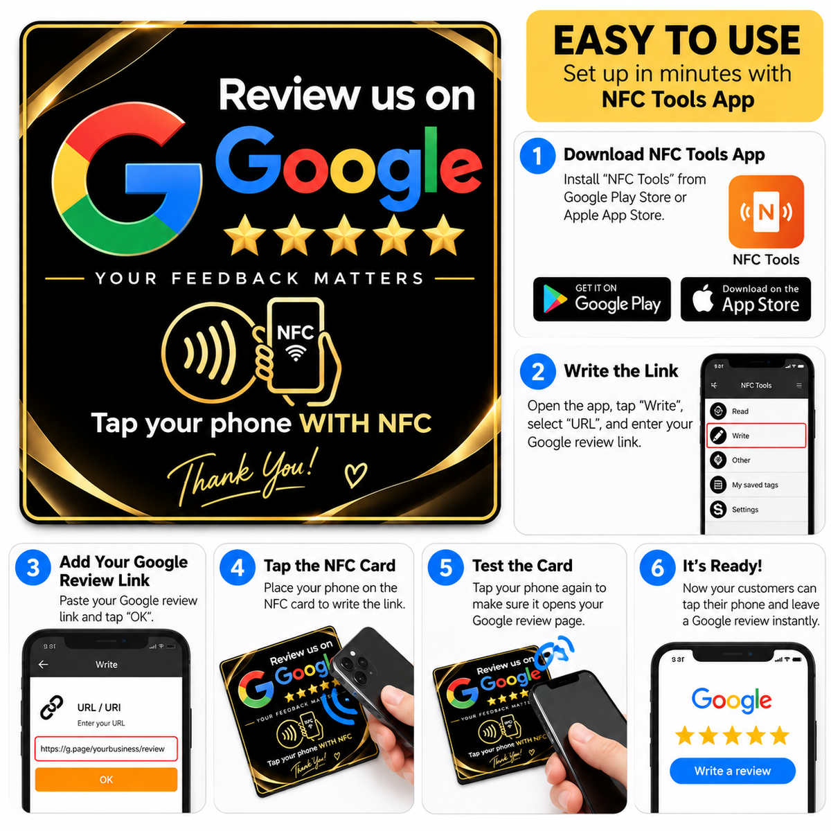 Google Review NFC Tap Card for Businesses | Reusable Counter Display